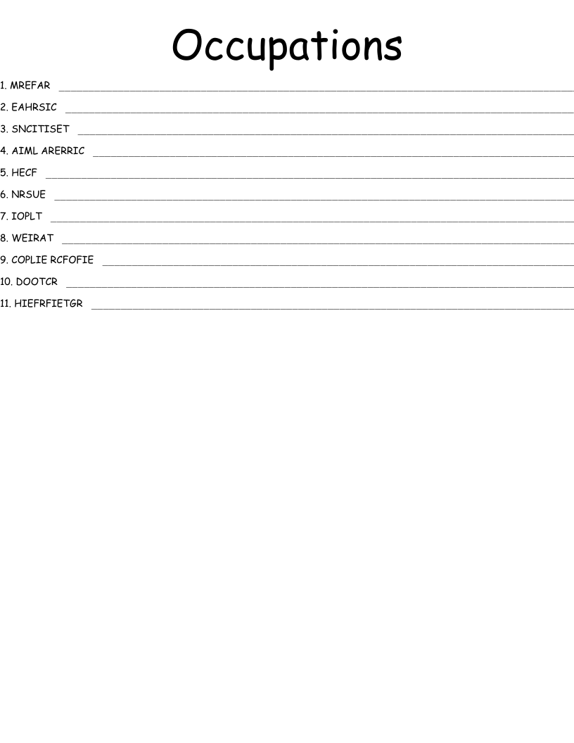Occupations Word Scramble