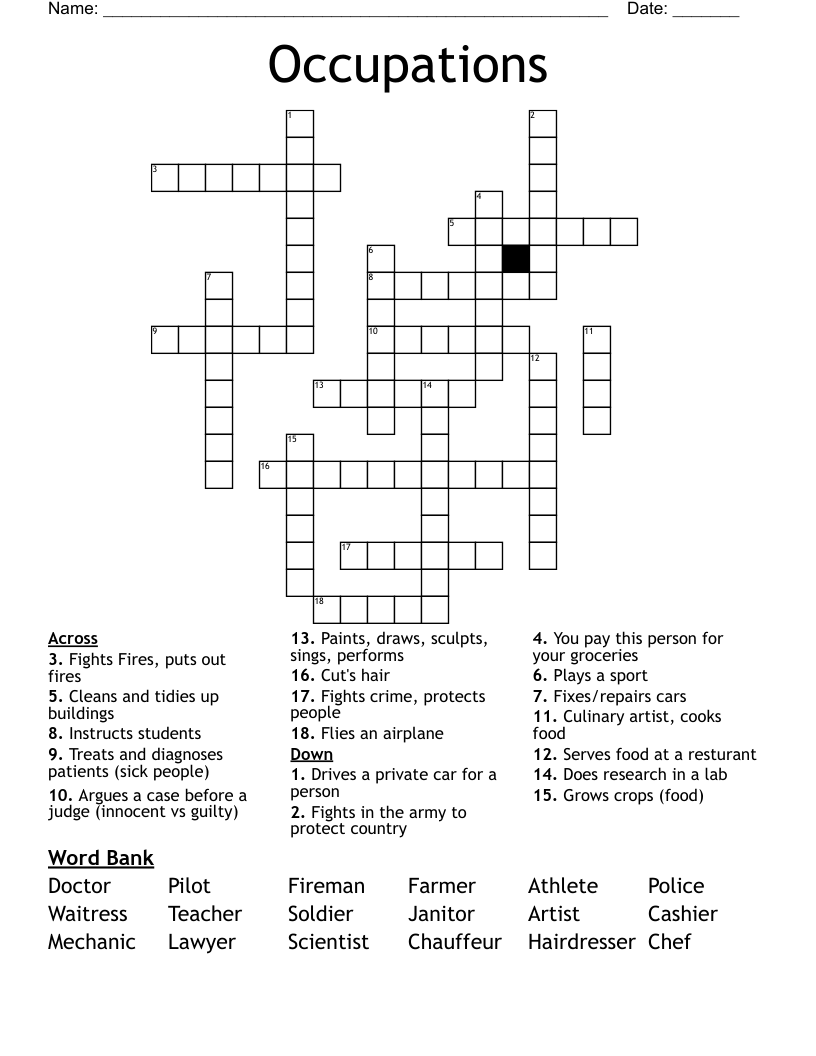Occupations Crossword