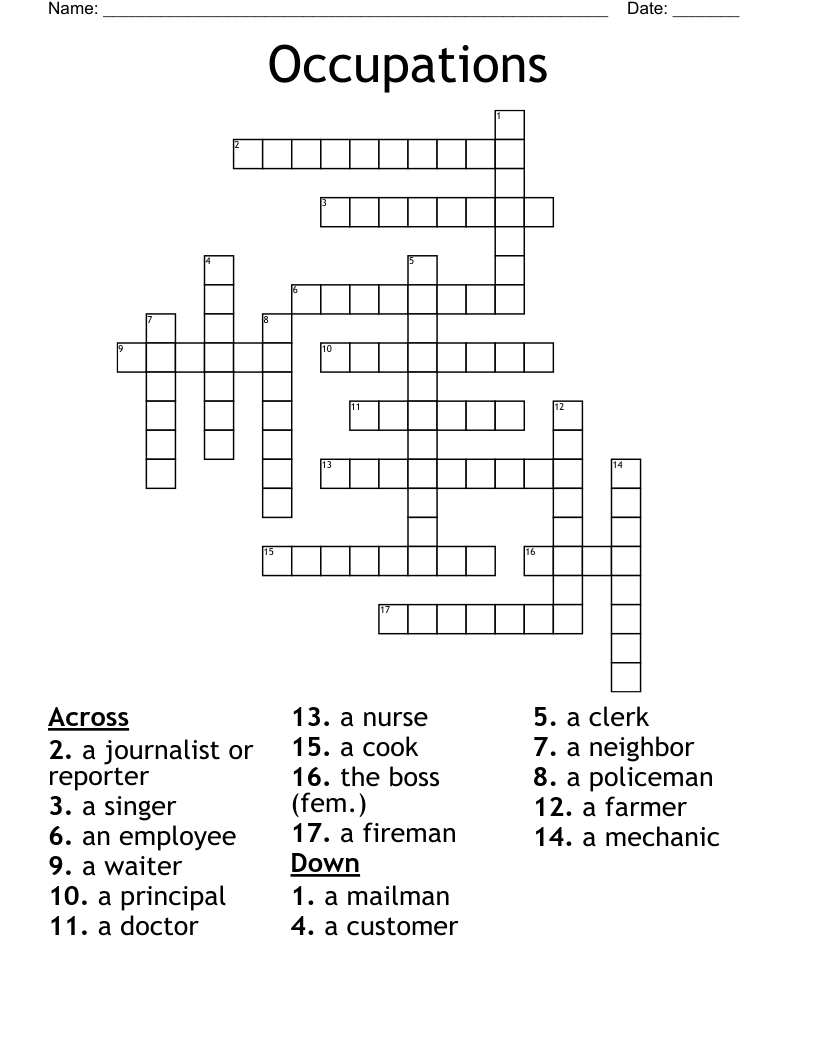 Occupations Crossword