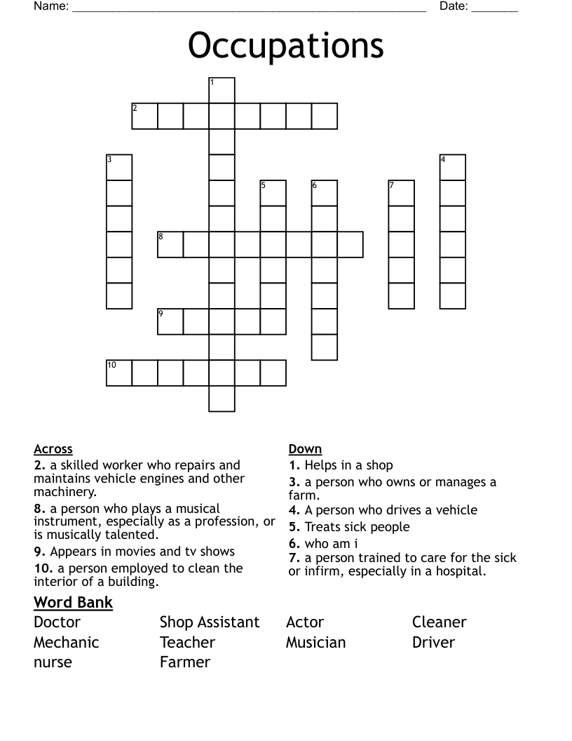 Occupations Crossword