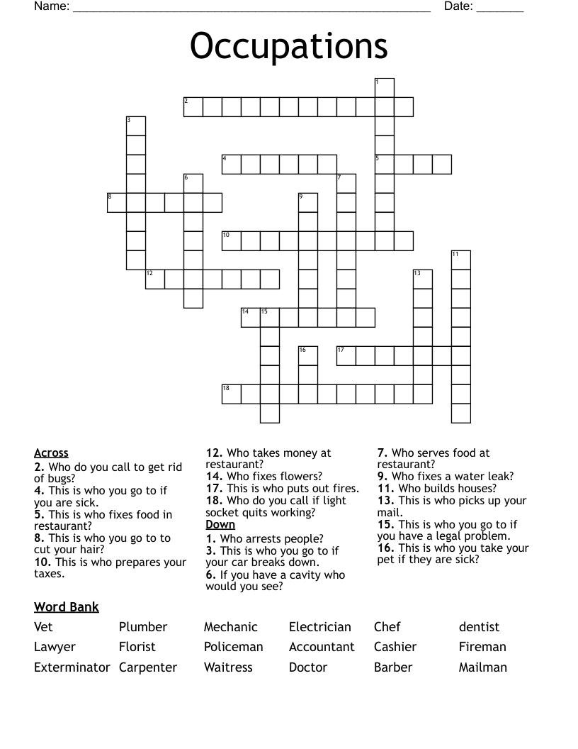 Occupations Crossword