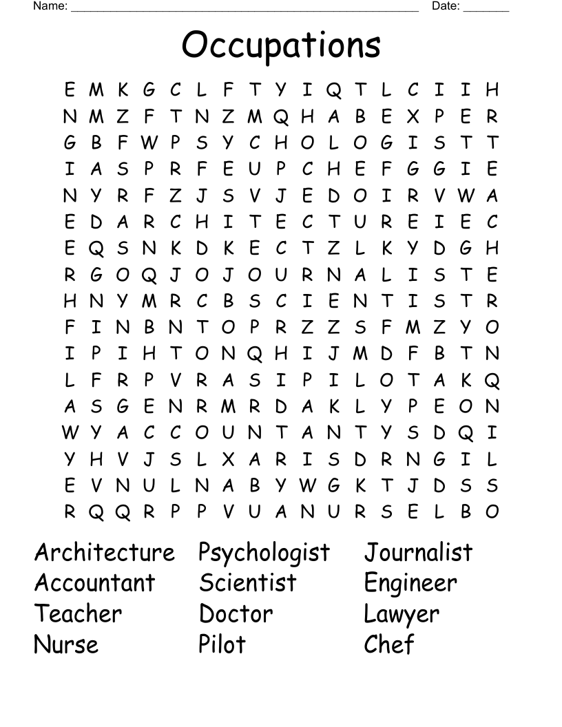 Occupations  Word Search