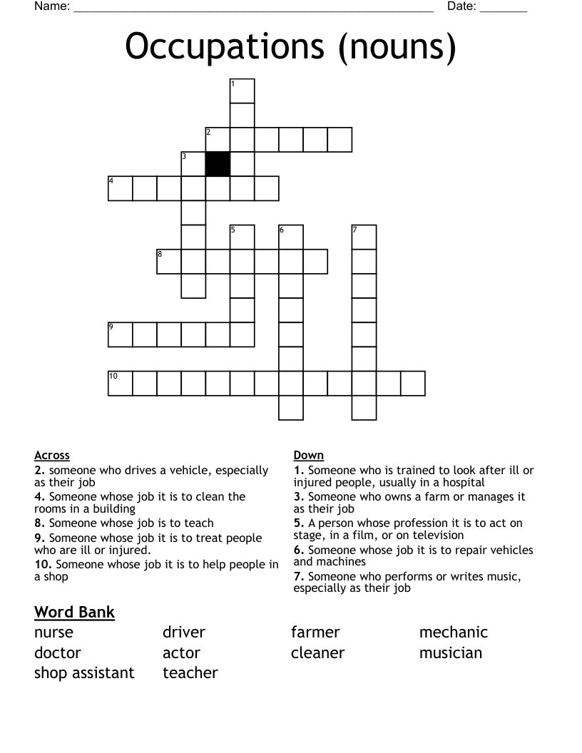 Occupations (nouns) Crossword