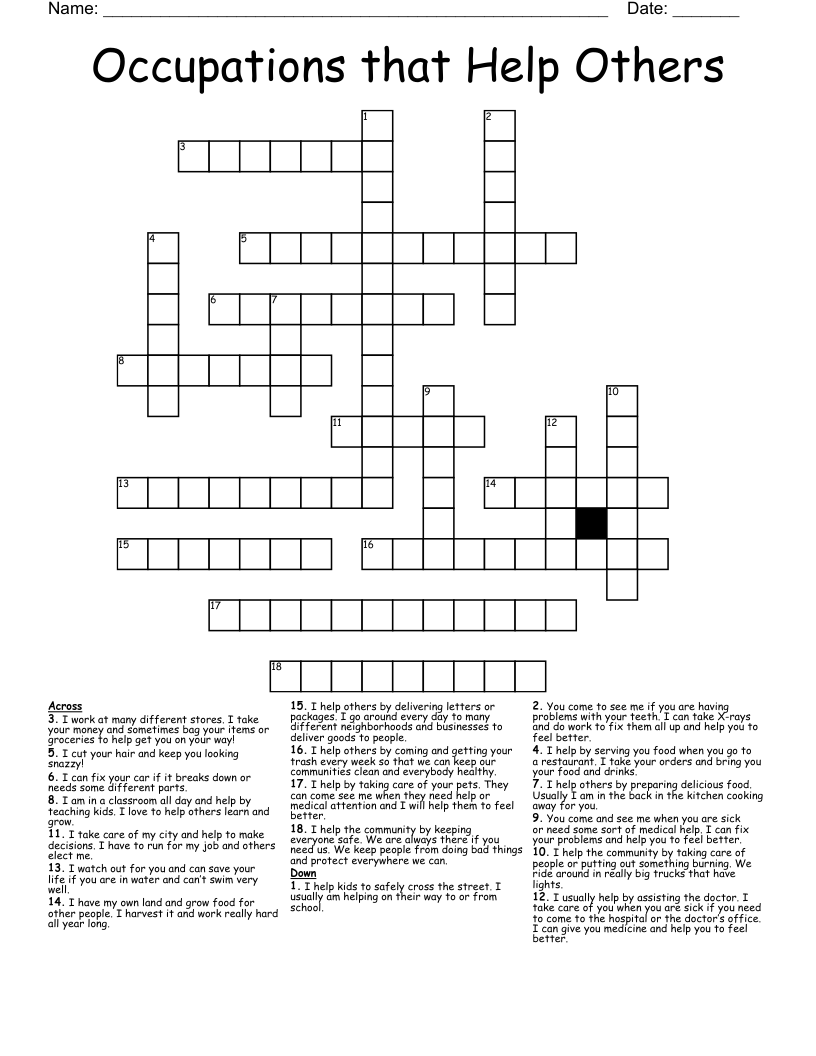 Occupations that  Help Others Crossword