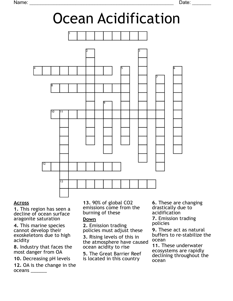 Ocean Acidification  Crossword