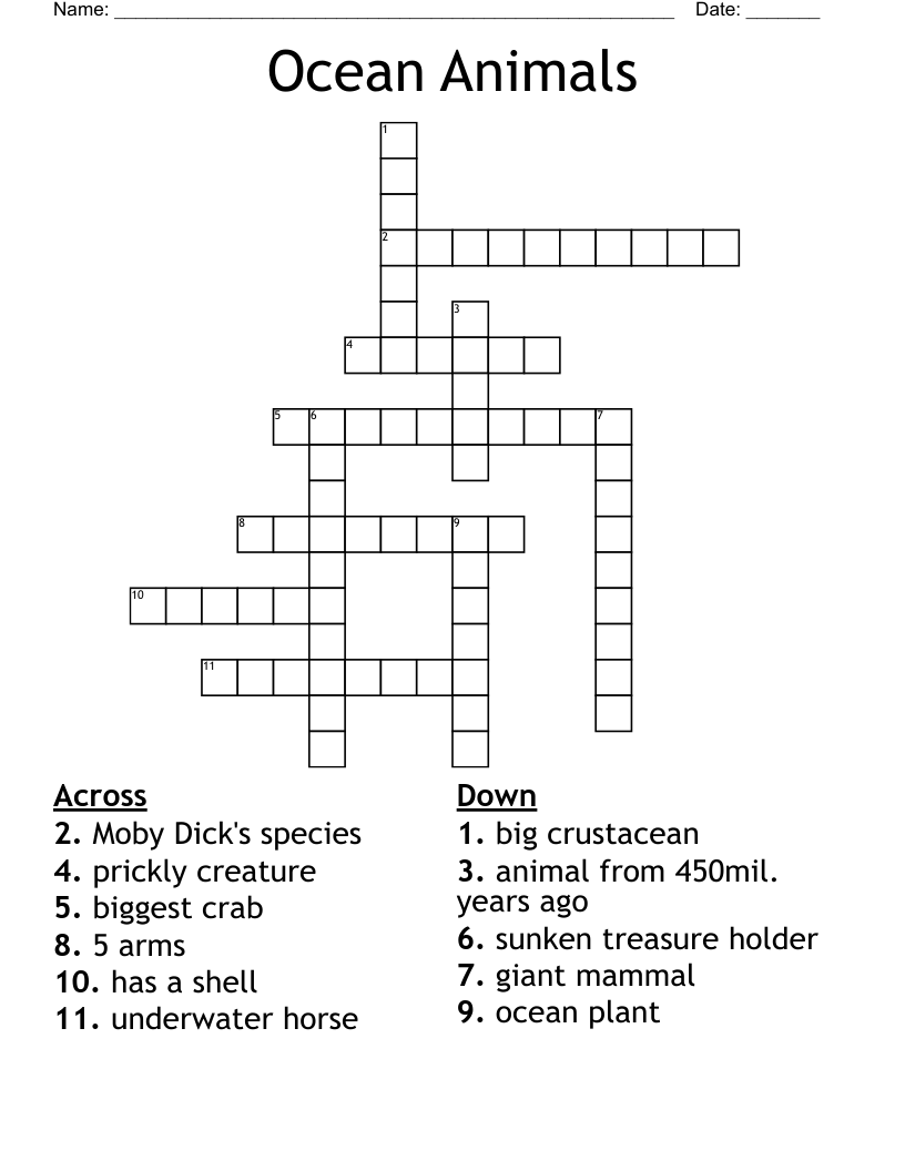 Ocean Animals Crossword