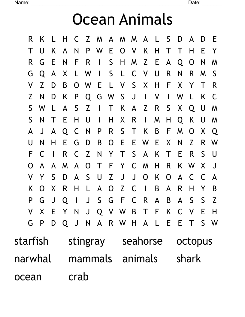 Ocean Animals  Word Search