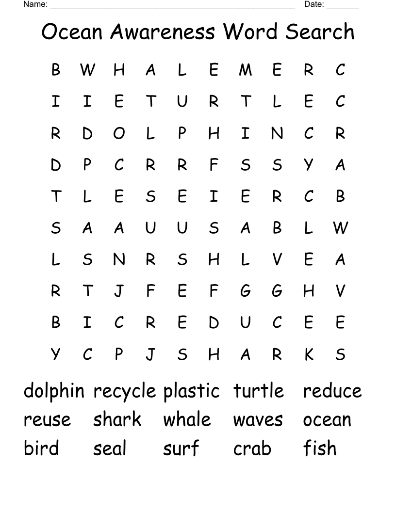 Ocean Awareness Word Search
