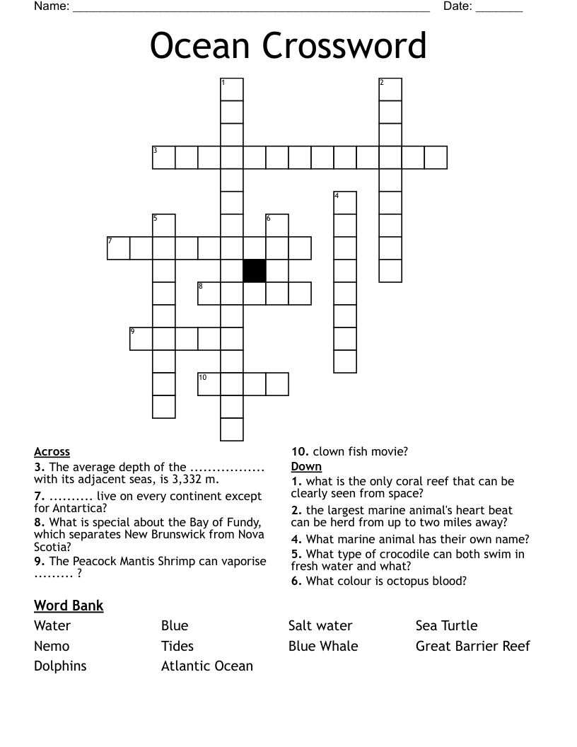 Ocean Crossword