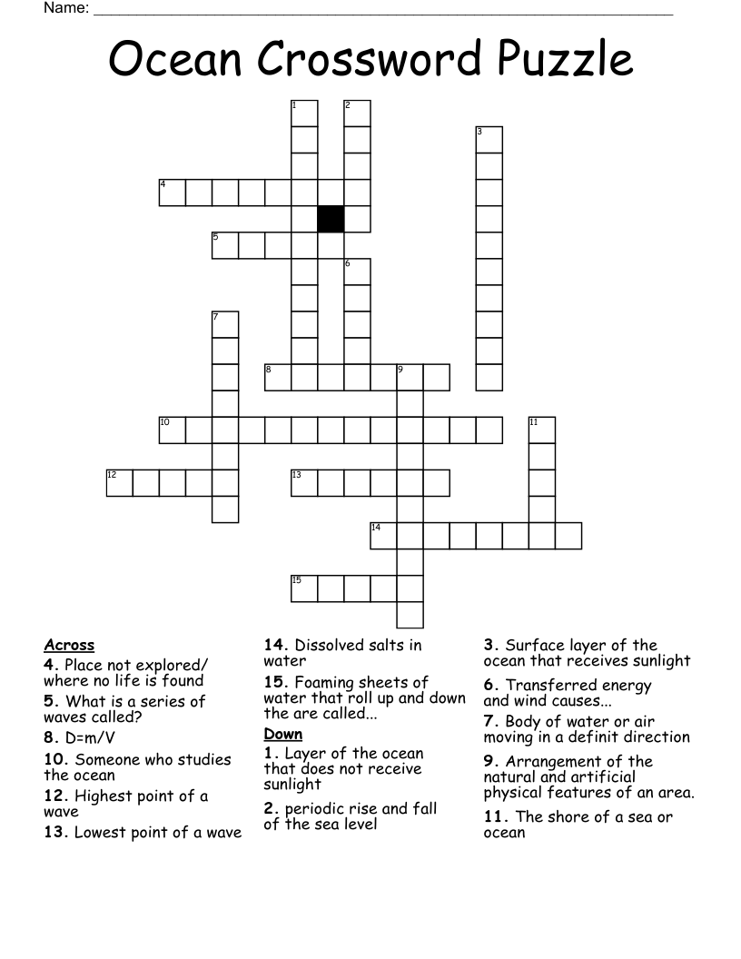 Ocean Crossword Puzzle 