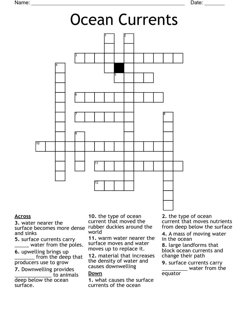 Ocean Currents Crossword