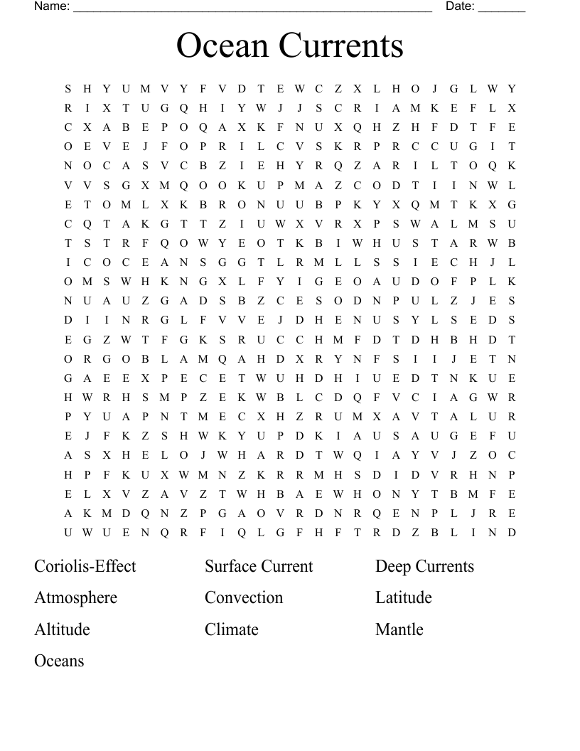 Ocean Currents Word Search