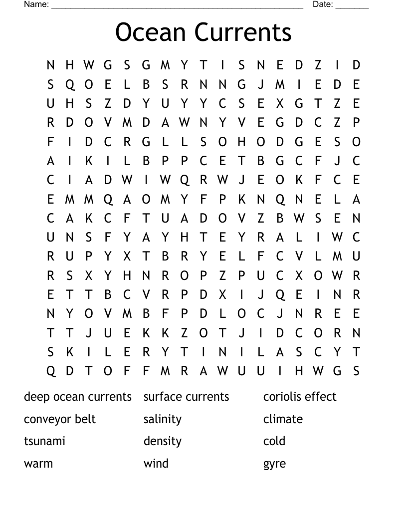 Ocean Currents Word Search