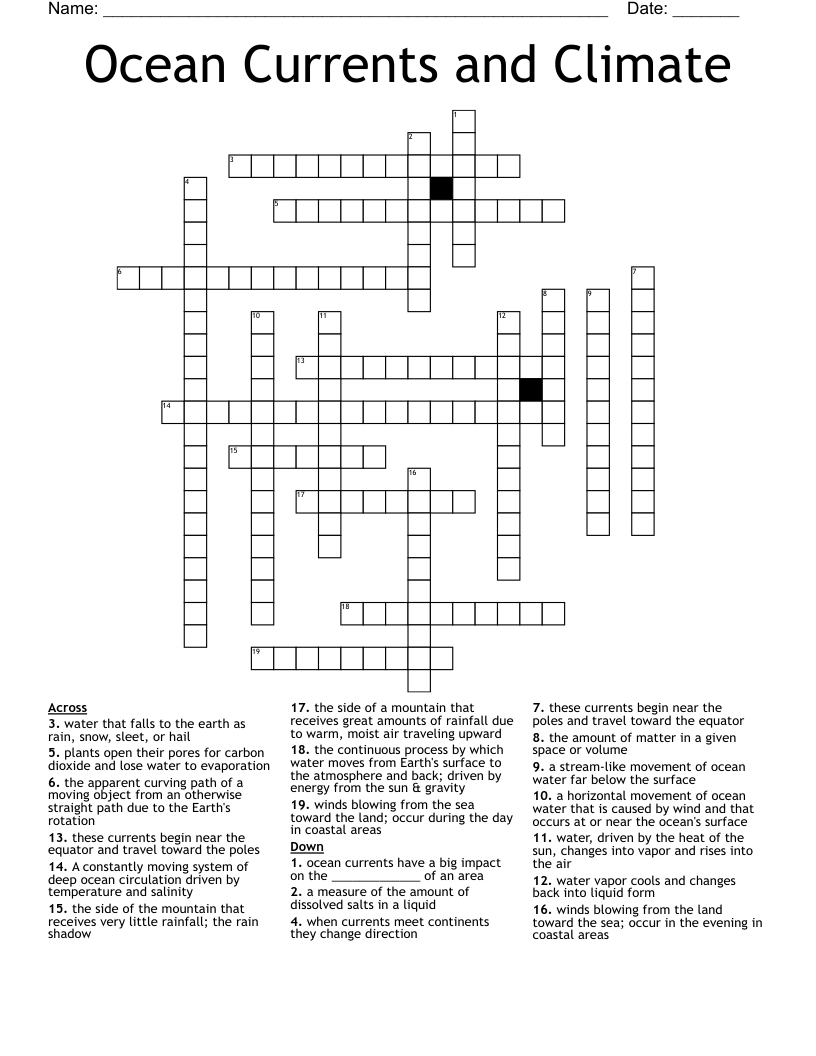 Ocean Currents and Climate Crossword