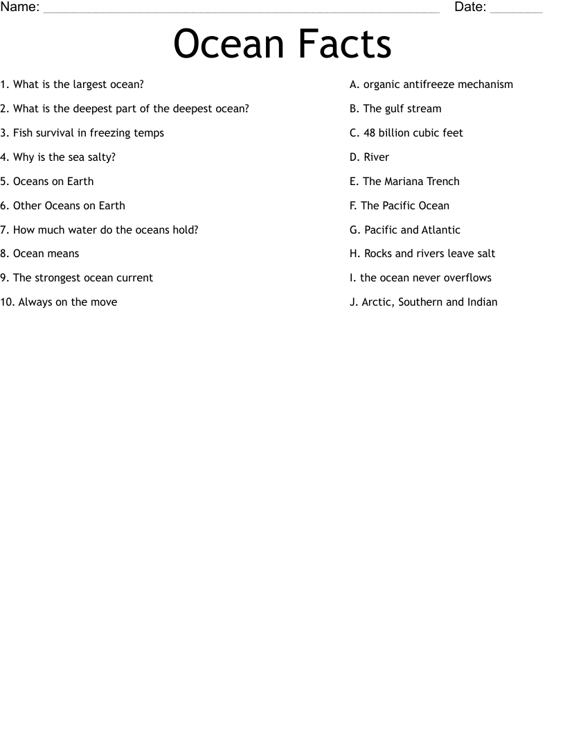 Ocean Facts Worksheet