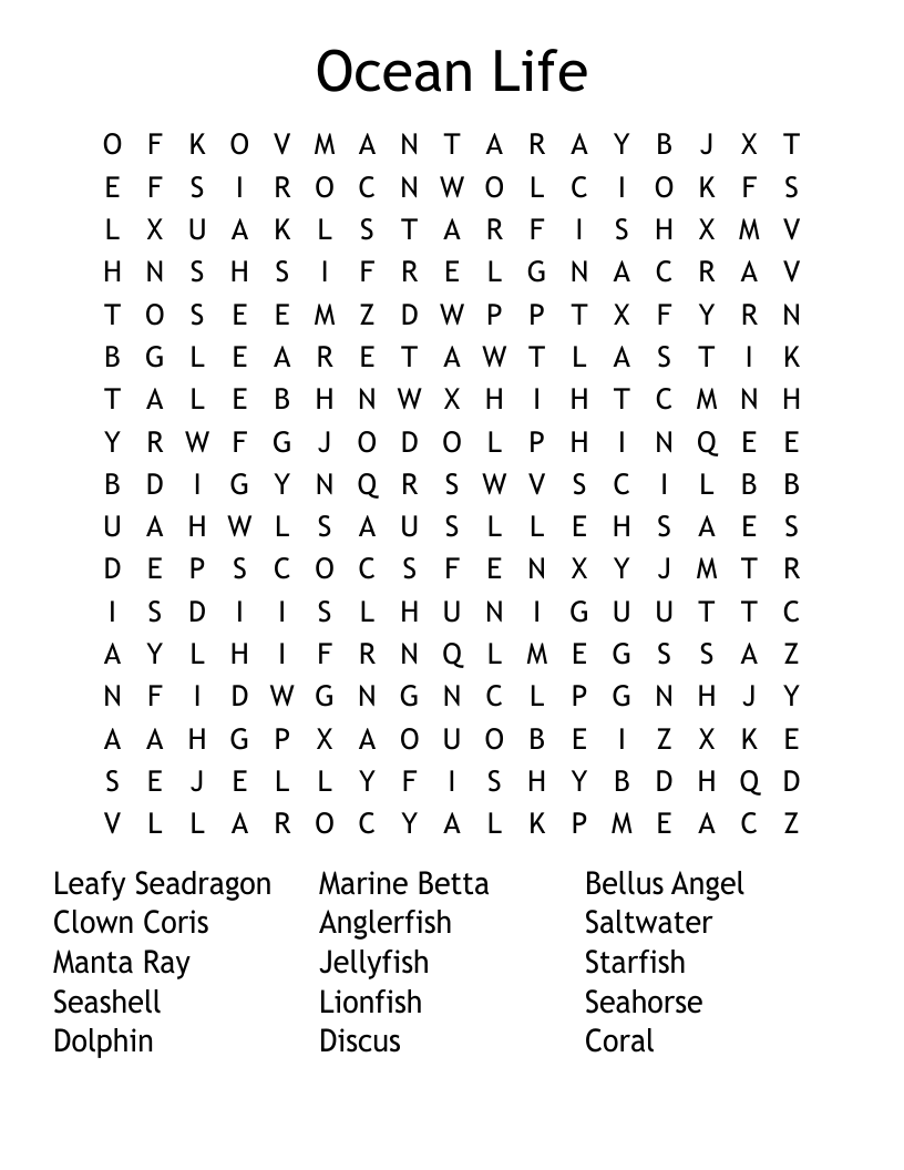 Ocean Life Word Search