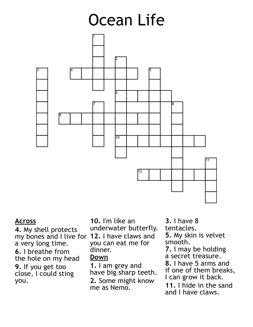 Ocean Life Crossword