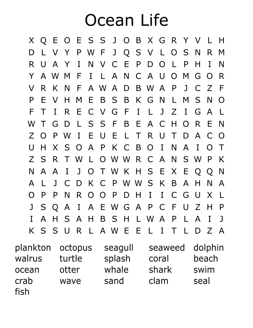 Ocean Life Word Search