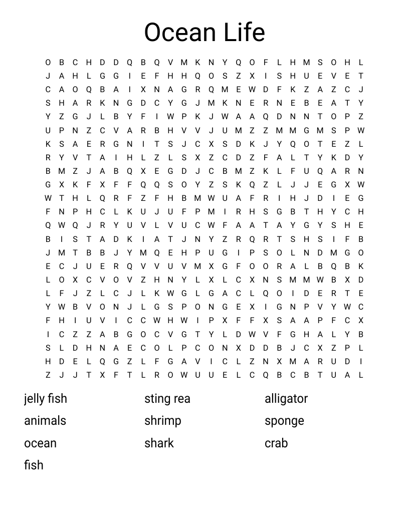 Ocean Life Word Search