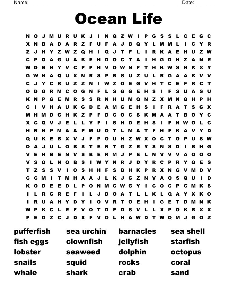 Ocean Life Word Search