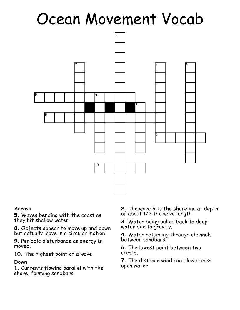 Ocean Movement Vocab Crossword