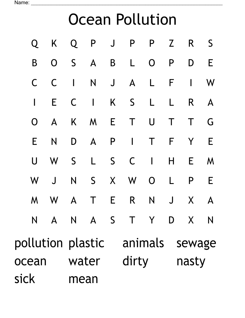 Ocean Pollution Word Search