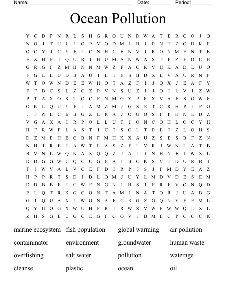 Ocean Pollution Word Search