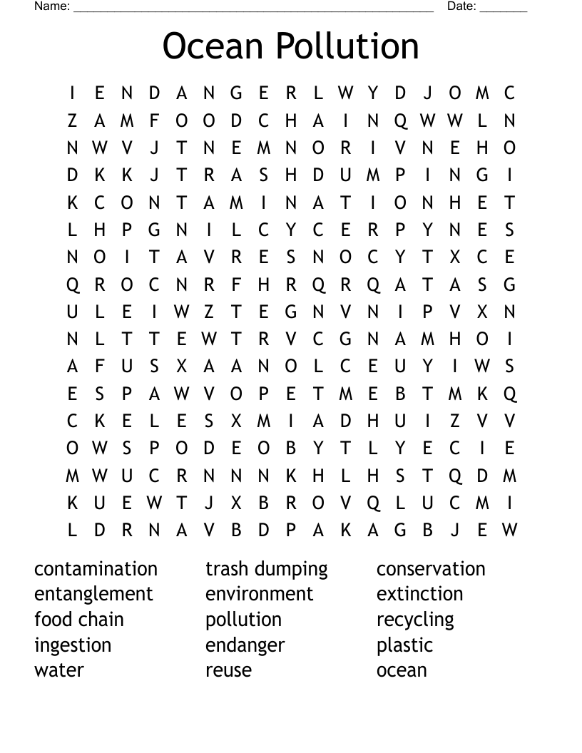 Ocean Pollution Word Search