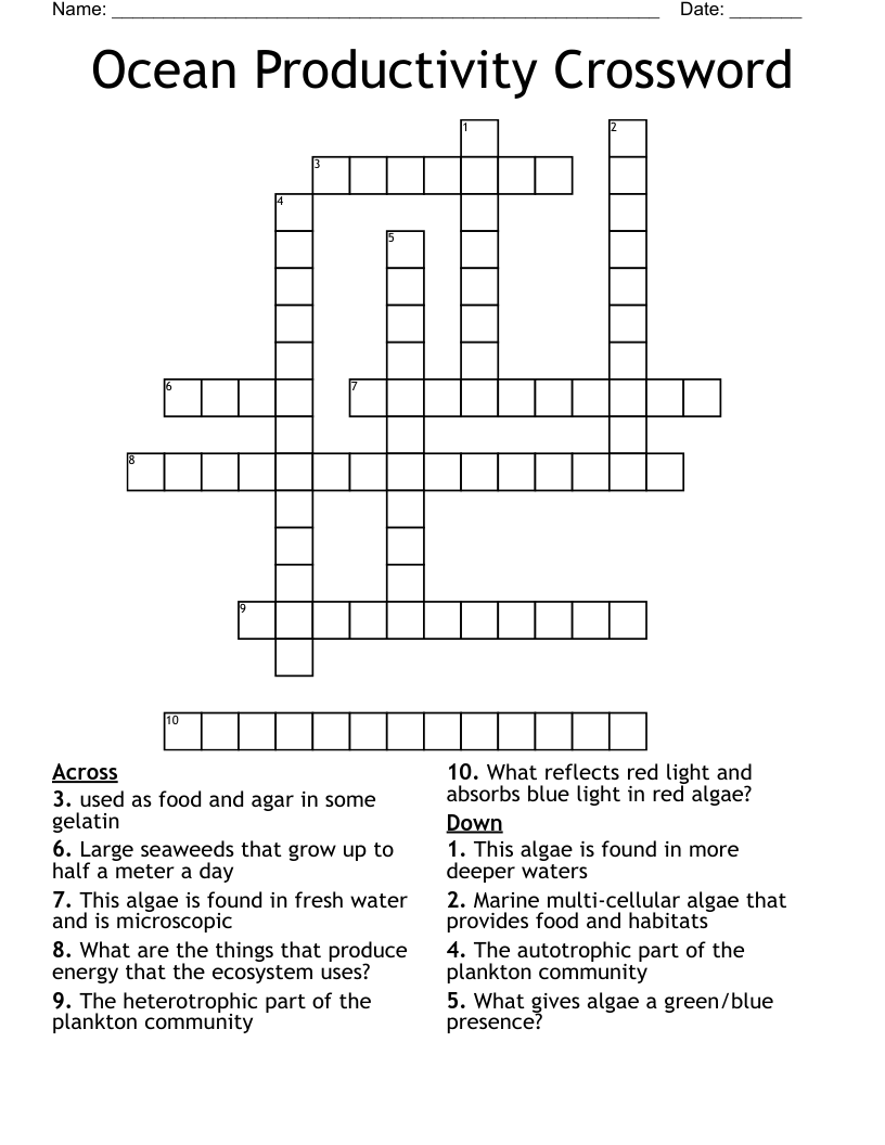 Ocean Productivity Crossword