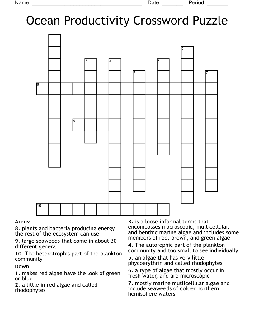 Ocean Productivity Crossword Puzzle