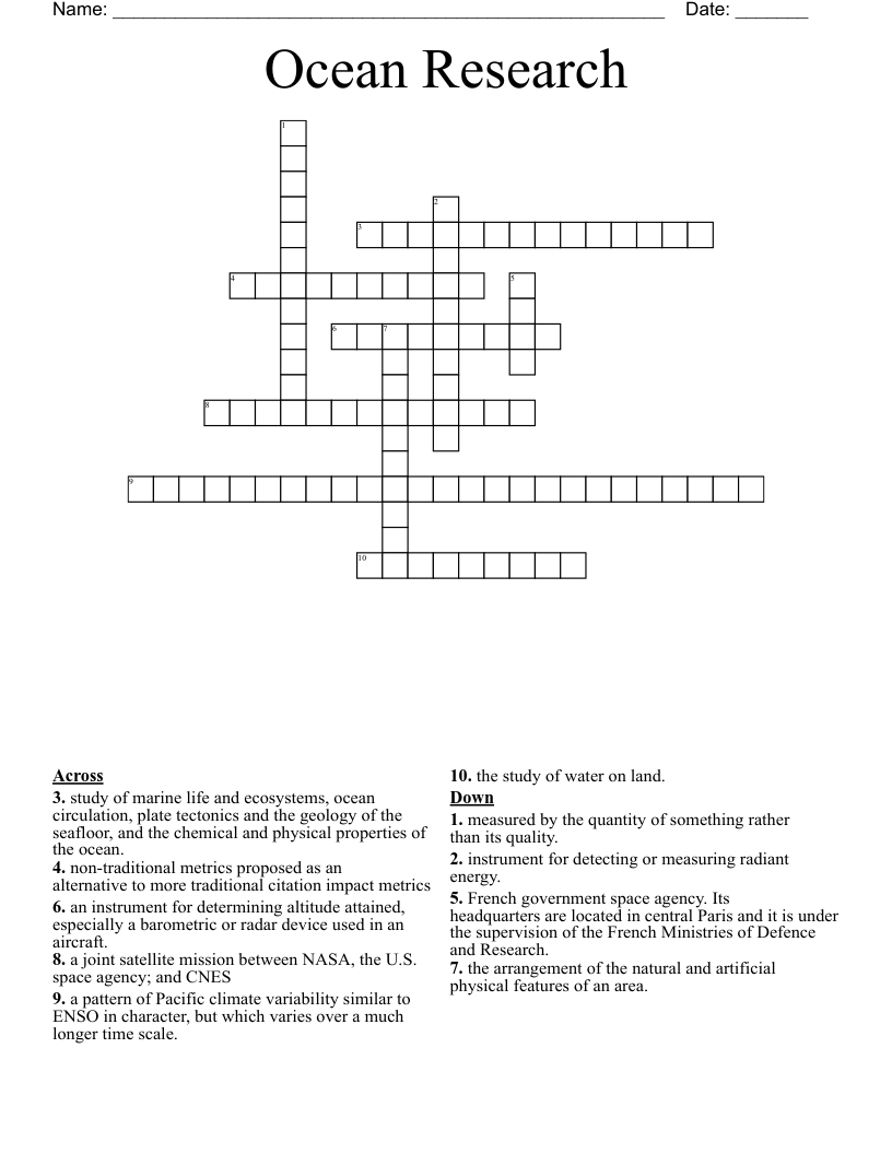 Ocean Research Crossword