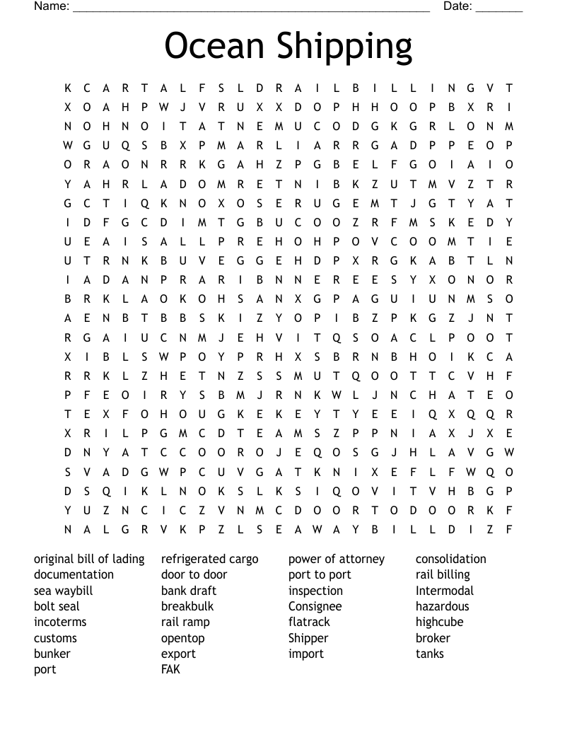 Ocean Shipping Word Search