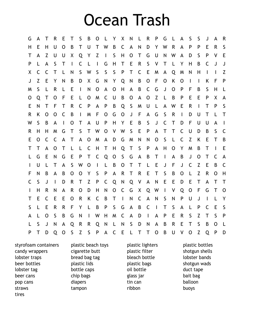 Ocean Trash Word Search