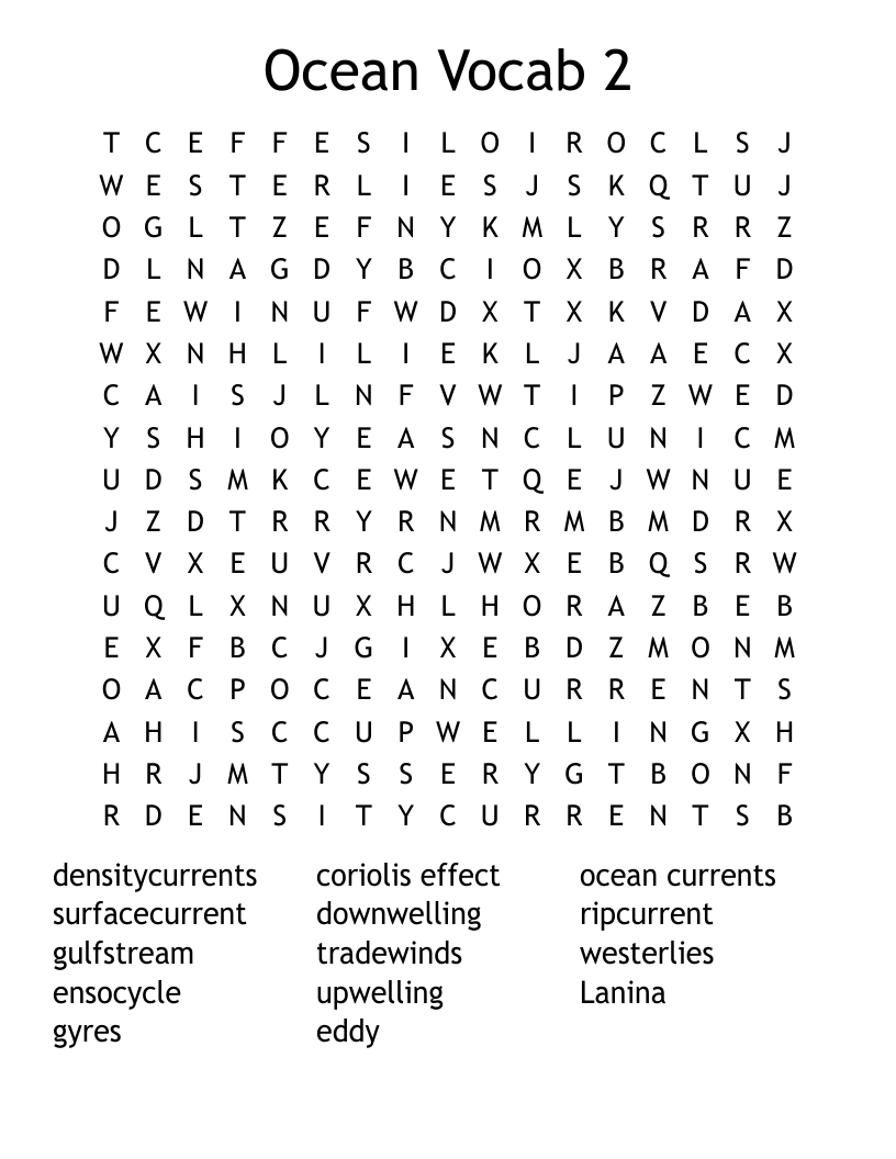 Ocean Vocab 2 Word Search