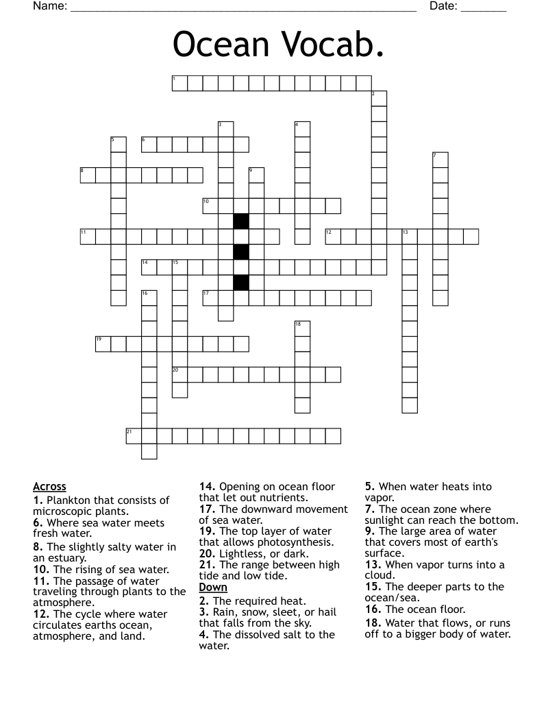 Ocean Vocab. Crossword