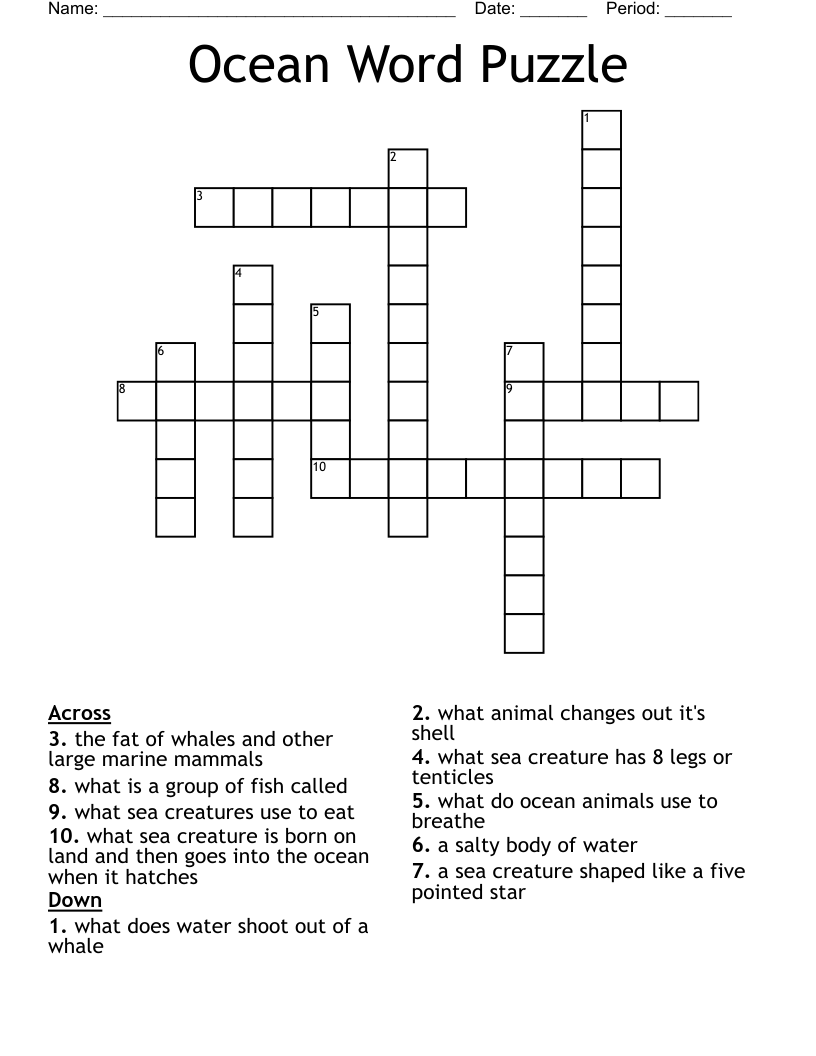 Ocean Word Puzzle Crossword