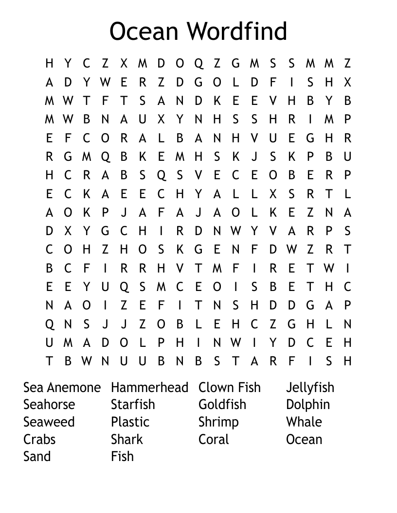 Ocean Wordfind Word Search