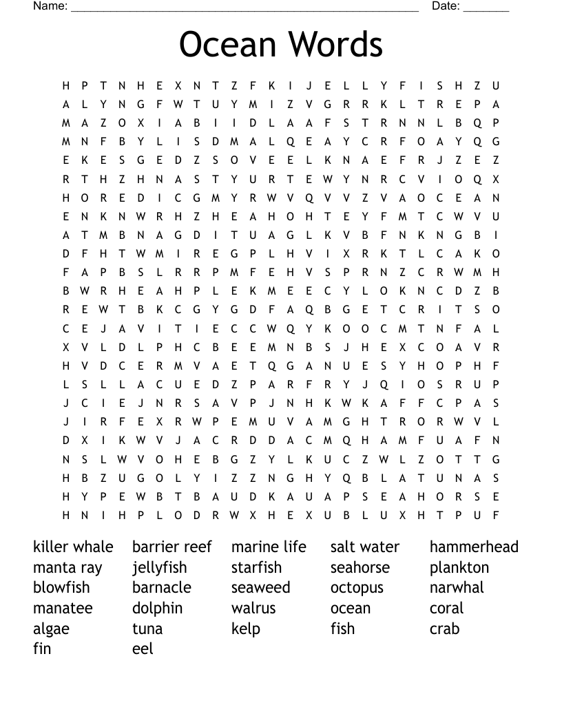 Ocean Words Word Search