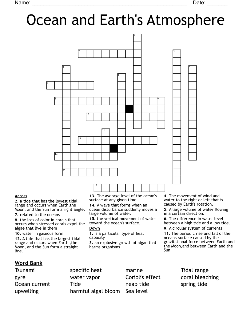 Ocean and Earth's Atmosphere Crossword