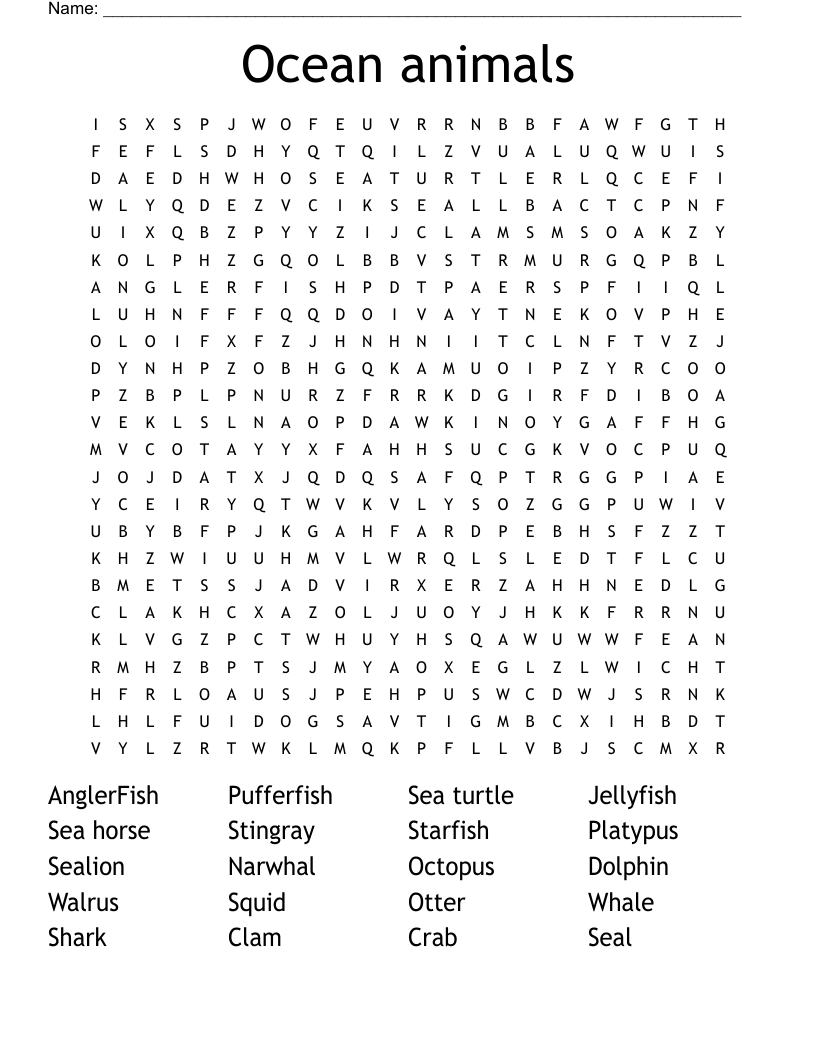Ocean animals Word Search