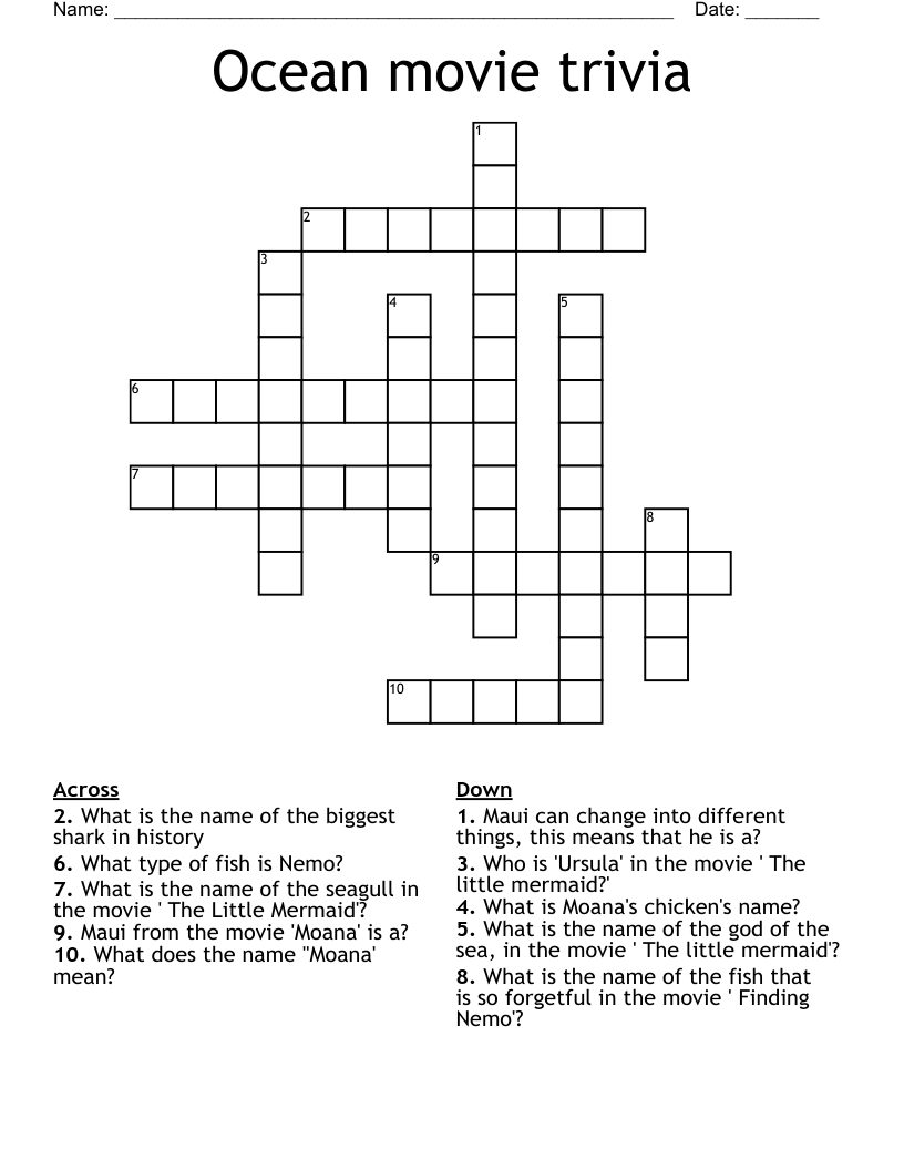 Ocean movie trivia Crossword