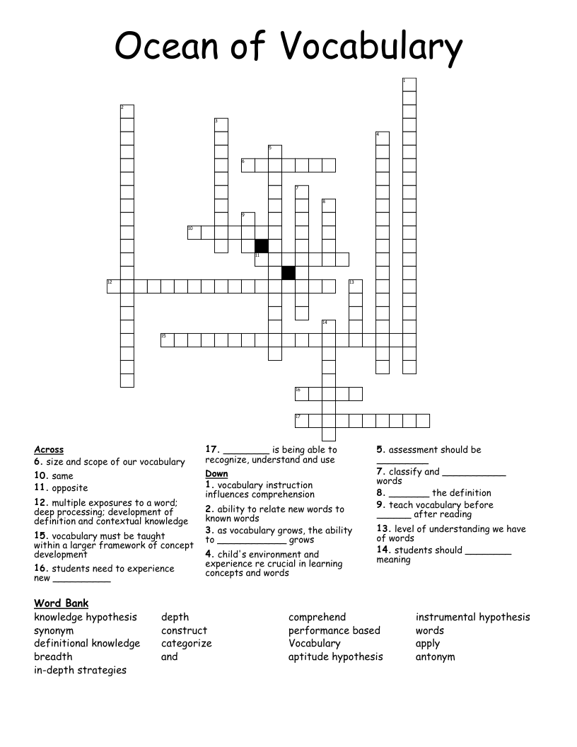 Ocean of Vocabulary Crossword