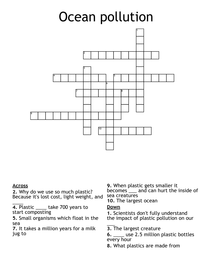 Ocean pollution Crossword