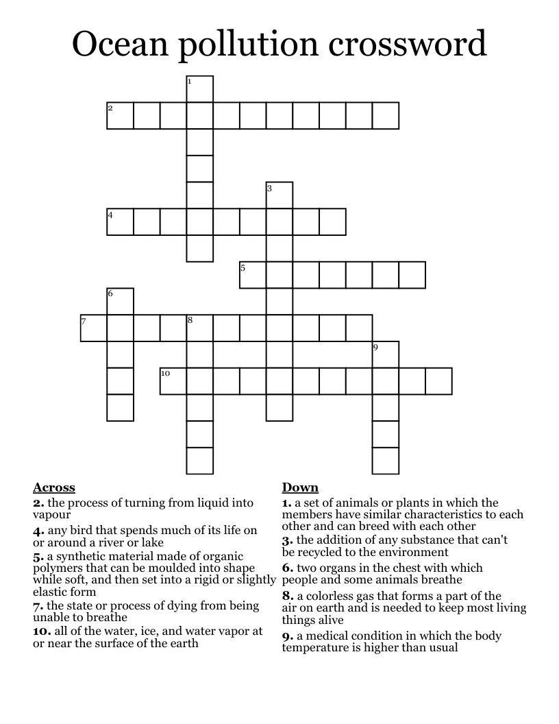 Ocean pollution crossword