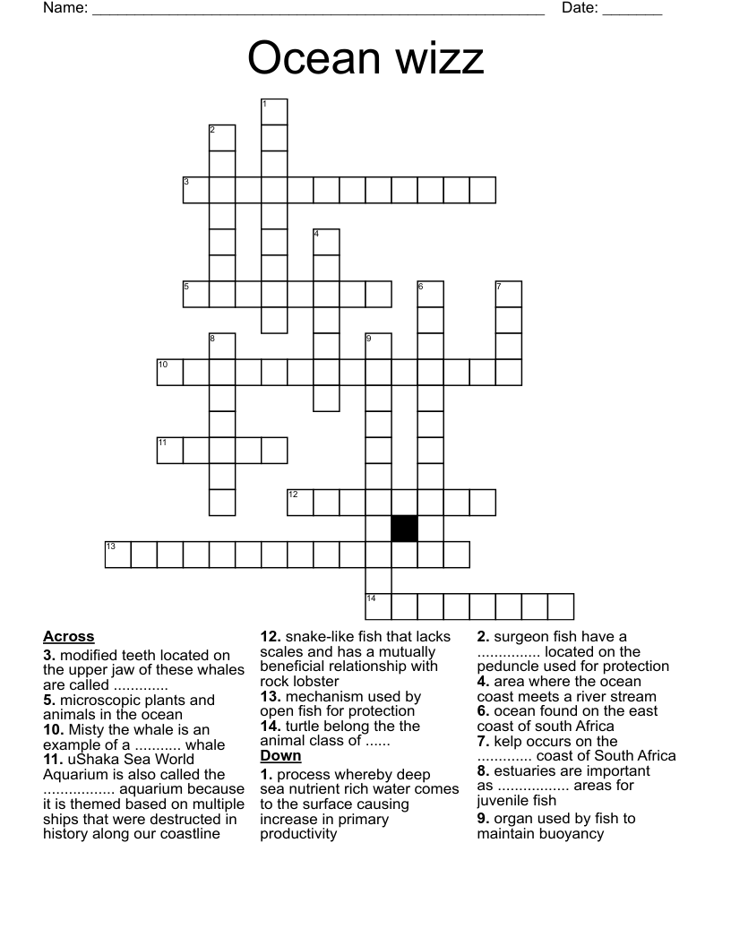 Ocean wizz Crossword