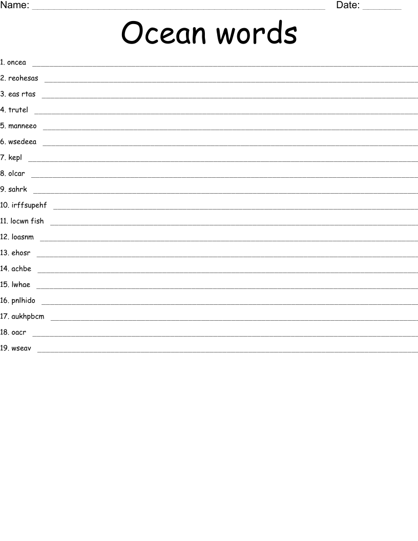 Ocean words Word Scramble