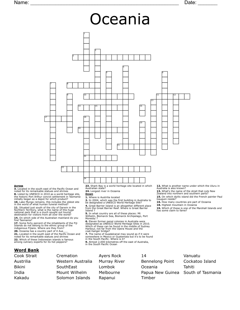 Oceania Crossword