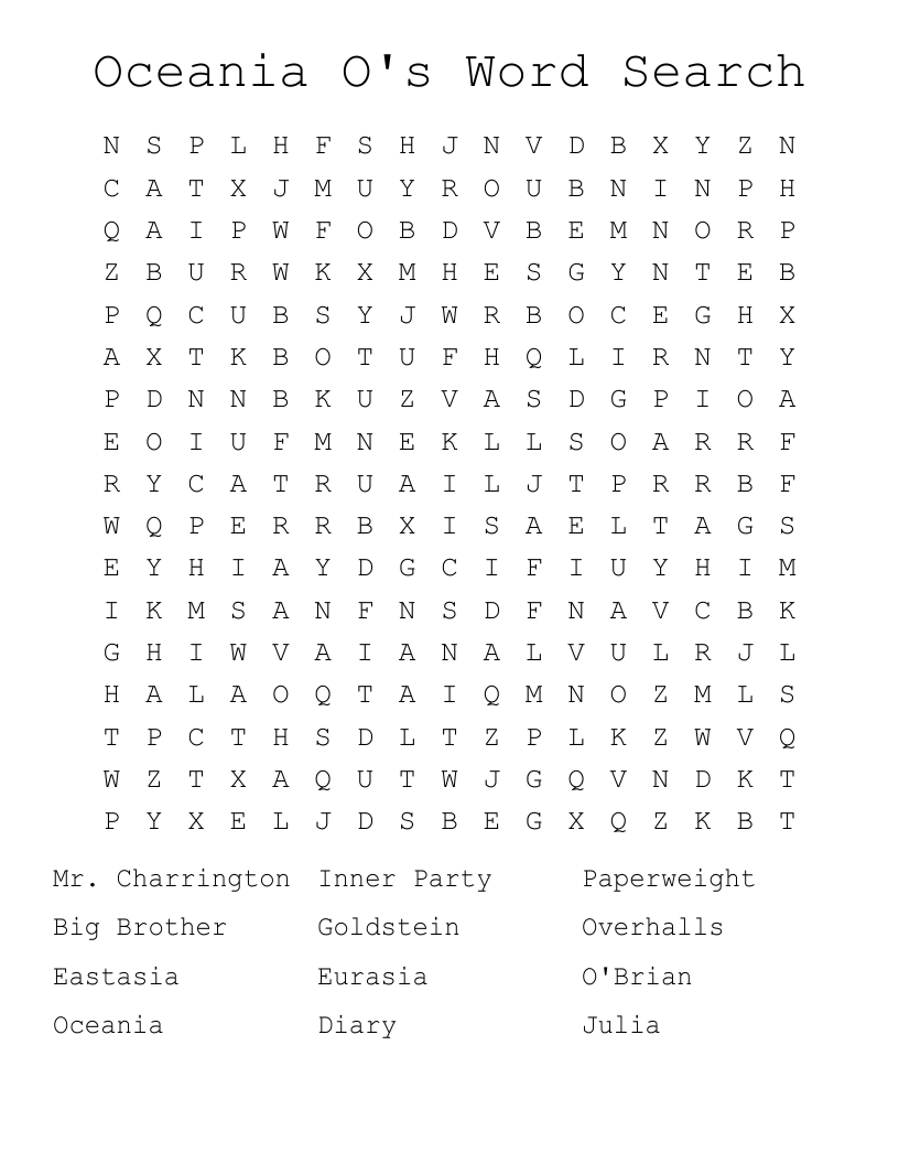 Oceania O's Word Search