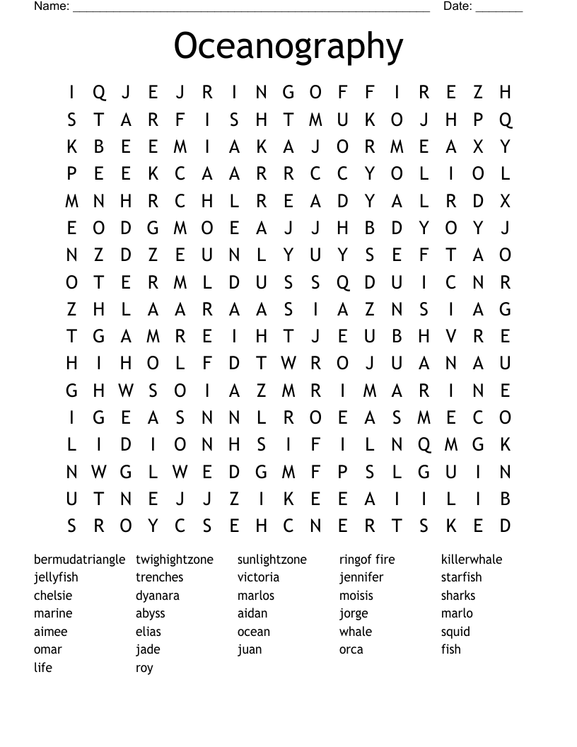 Oceanography Word Search