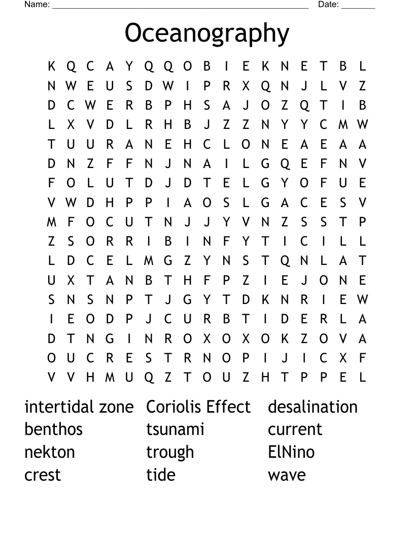 Oceanography Word Search